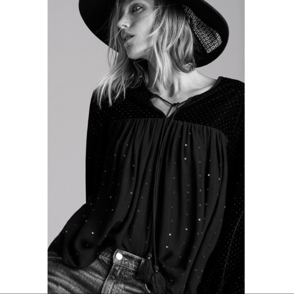 Zara Velvet Long Sleeve Sequin Top LIKE NEW!